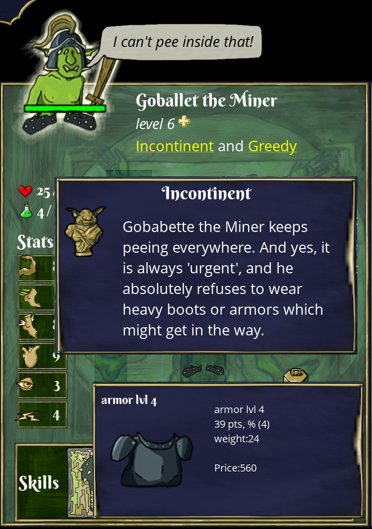 incontinent gob cannot wear armor